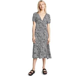 NWT Free People Women's Looking For Love Midi Dress In Animal Print Black Size 0